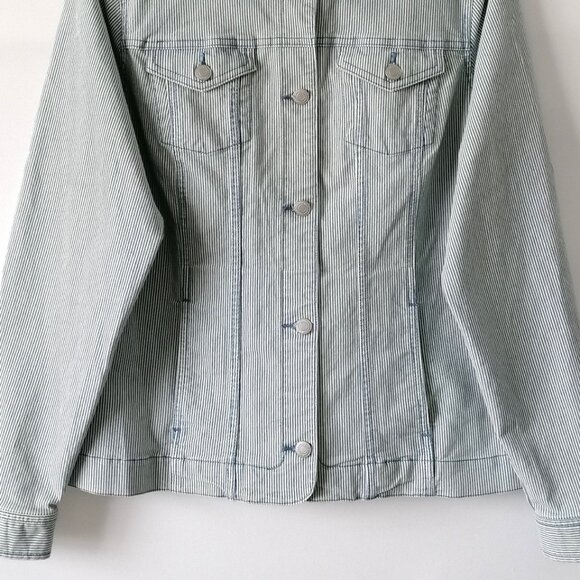 Croft & Barrow Womens Blue White Flap Pockets Striped Button Front Jacket Size M - Picture 3 of 7